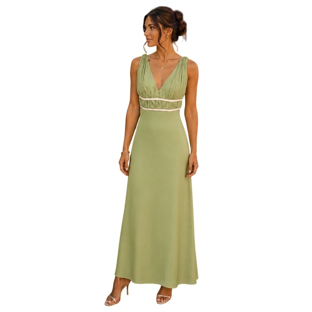 Eden Maids Size 6 Sage Green Formal Gown Empire Waist Sleeveless Maxi Dress